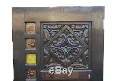 Gothic Style Carved Oak Panel Door With Sea-Glass Border Midcentury