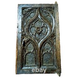 Gothic flamboyant wood carving panel door Antique French architectural salvage