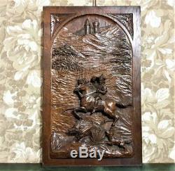 Gothic hunting scene wood carving panel Antique french architectural salvage