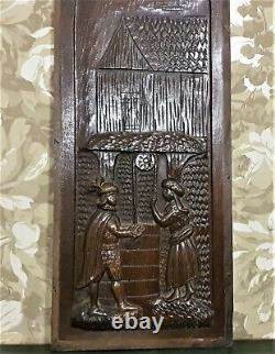 Gothic medieval galant scene carving panel Antique french architectural salvage