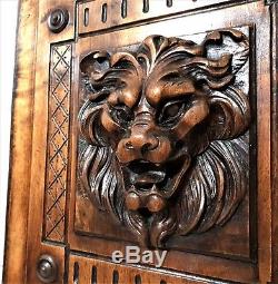 Gothic roaring lion panel Antique french wood carving architectural salvage b