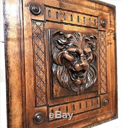 Gothic roaring lion panel Antique french wood carving architectural salvage b