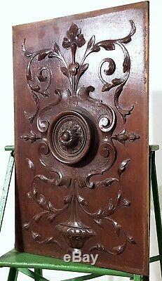Gothic rosette wood carving panel Antique french scroll architectural salvage