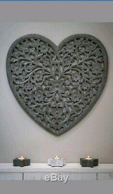 Grey Heart Hand Carved Panel