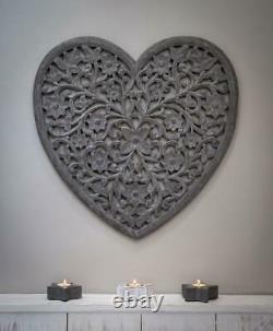 Grey Heart Hand Carved Panel