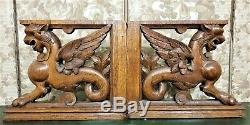 Griffin lion dragon wood carving panel Antique french oak architectural salvage