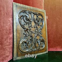 Griffin scroll leaves wood carving panel Antique French architectural salvage