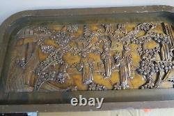 Hand Carved Antique Chinese Japanese Camphor Wood Panel Wall Art Geisha 19x 35