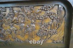 Hand Carved Antique Chinese Japanese Camphor Wood Panel Wall Art Geisha 19x 35