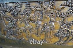 Hand Carved Antique Chinese Japanese Camphor Wood Panel Wall Art Geisha 19x 35