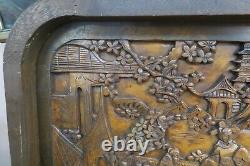 Hand Carved Antique Chinese Japanese Camphor Wood Panel Wall Art Geisha 19x 35