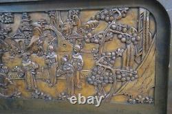 Hand Carved Antique Chinese Japanese Camphor Wood Panel Wall Art Geisha 19x 35