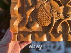 Hand Carved Ethnic Wood Carving Storyboad Panel Tribal Art Men Women Tree Drums