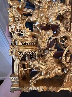 Hand Carved Gilded Wooden Chinese Wall Panel