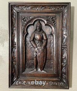 Hand Carved Gothic Antique Oak Wood Panel with a Knight