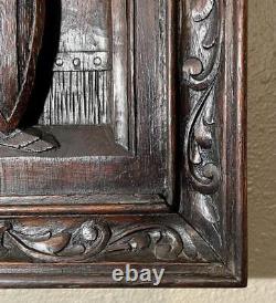 Hand Carved Gothic Antique Oak Wood Panel with a Knight