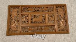 Hand Carved Wood Animal Decor Wall Art Relief Panel Elephants Lions Birds