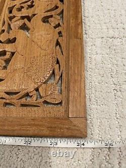 Hand Carved Wood Animal Decor Wall Art Relief Panel Elephants Lions Birds