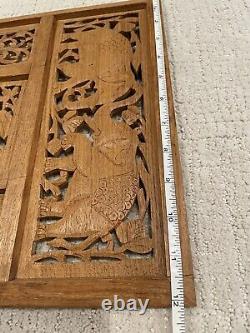 Hand Carved Wood Animal Decor Wall Art Relief Panel Elephants Lions Birds