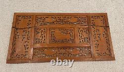 Hand Carved Wood Animal Decor Wall Art Relief Panel Elephants Lions Birds