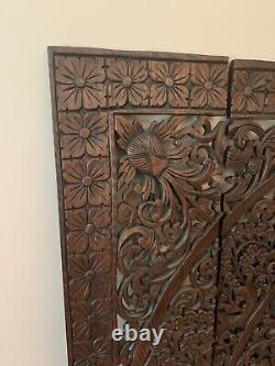 Hand Carved Wood Floral Mandala Wall Art 5 Panel Tropical Farmhouse Boho 60