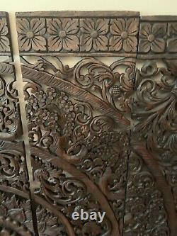 Hand Carved Wood Floral Mandala Wall Art 5 Panel Tropical Farmhouse Boho 60