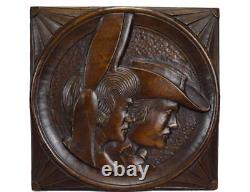 Hand Carved Wood French Rustic Breton Couple Portrait Wall Panel