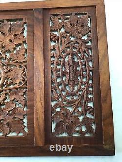 Hand Carved Wood Grape Vines with Grape Wall Art Relief Panel 24 x 12