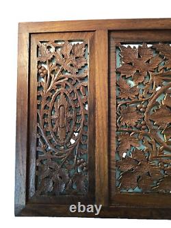 Hand Carved Wood Grape Vines with Grape Wall Art Relief Panel 24 x 12