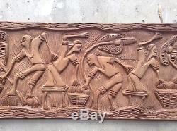 Hand Carved Wood Panel Vintage Wall Hanging Haitian Folk Art Haiti Sculpture Old