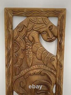 Hand Carved Wood Panel Wall Art Sculpture Balinese Women Fishes 11 X 26'