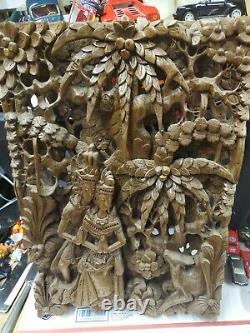 Hand Carved Wood Wall Panel 13x19x1.5 Art Indonesian very good & detailed