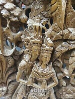 Hand Carved Wood Wall Panel 13x19x1.5 Art Indonesian very good & detailed