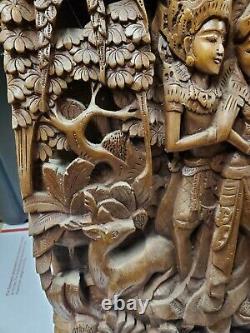Hand Carved Wood Wall Panel 13x19x2 Art Indonesian very good