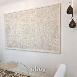 Hand Carved Wooden Decorative Wall Art Lotus Bed Headboard Panel 48x72 Large