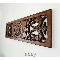 Hand Carved Wooden Decorative Wall Art Lotus Bed Headboard Panel Yoga Gift