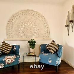 Hand Carved Wooden Decorative Wall Art Lotus Bed Large Headboard Panel 4x8 ft
