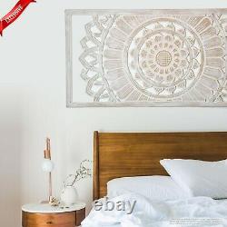 Hand Carved Wooden Wall Art Mandala Headboard Decorative Panel Distressed