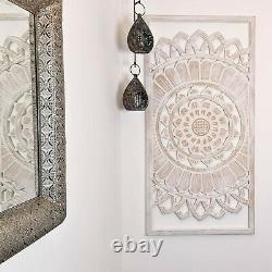 Hand Carved Wooden Wall Art Mandala Headboard Decorative Panel Distressed