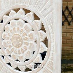 Hand Carved Wooden Wall Art Mandala Headboard Decorative Panel Distressed