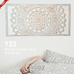 Hand Carved Wooden Wall Art Mandala Headboard Decorative Panel Distressed