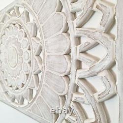 Hand Carved Wooden Wall Art Mandala Headboard Decorative Panel Distressed