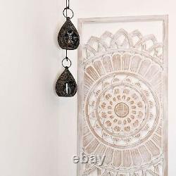 Hand Carved Wooden Wall Art Mandala Headboard Decorative Panel Distressed