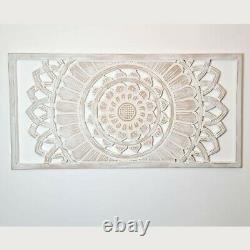 Hand Carved Wooden Wall Art Mandala Headboard Decorative Panel Distressed