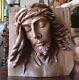 Hand Carved Wood Christ Jesus Head Sculpture Panel Religious Santo