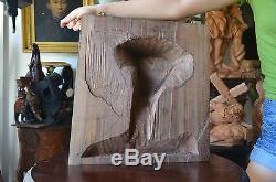 Hand Carved wood Christ Jesus Head sculpture panel religious santo