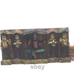 Hand-carved India Colorful Decorative Wood Wall Hanging Panel Plaque 5.6