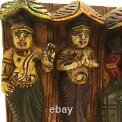 Hand-carved India Colorful Decorative Wood Wall Hanging Panel Plaque 5.6