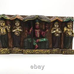 Hand-carved India Colorful Decorative Wood Wall Hanging Panel Plaque 5.6