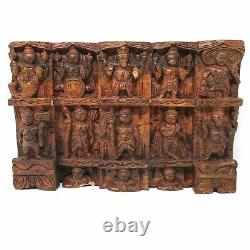 Hand-carved Solid Wood Wall Hanging Panel Plaque Carved Krishna Incarnations